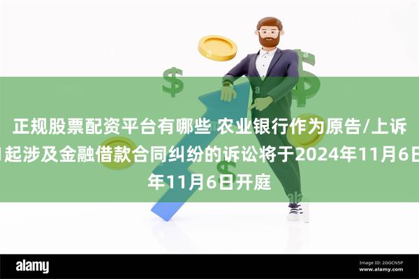 正规股票配资平台有哪些 农业银行作为原告/上诉人的1起涉及金融借款合同纠纷的诉讼将于2024年11月6日开庭